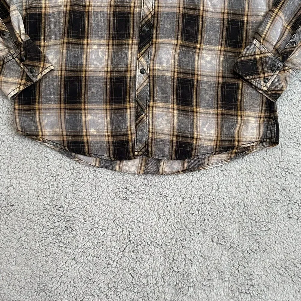 BKE Vintage Shirt Mens Large Brown Plaid Snap Yoke Spread Collar Point Pockets - Picture 11 of 14